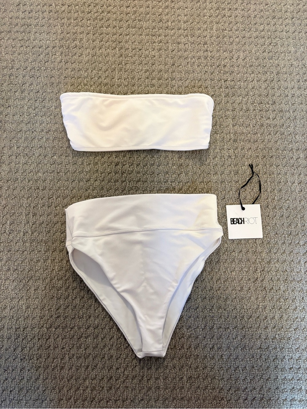 Beach Riot White Ribbed Bandeau High-Waist Bikini